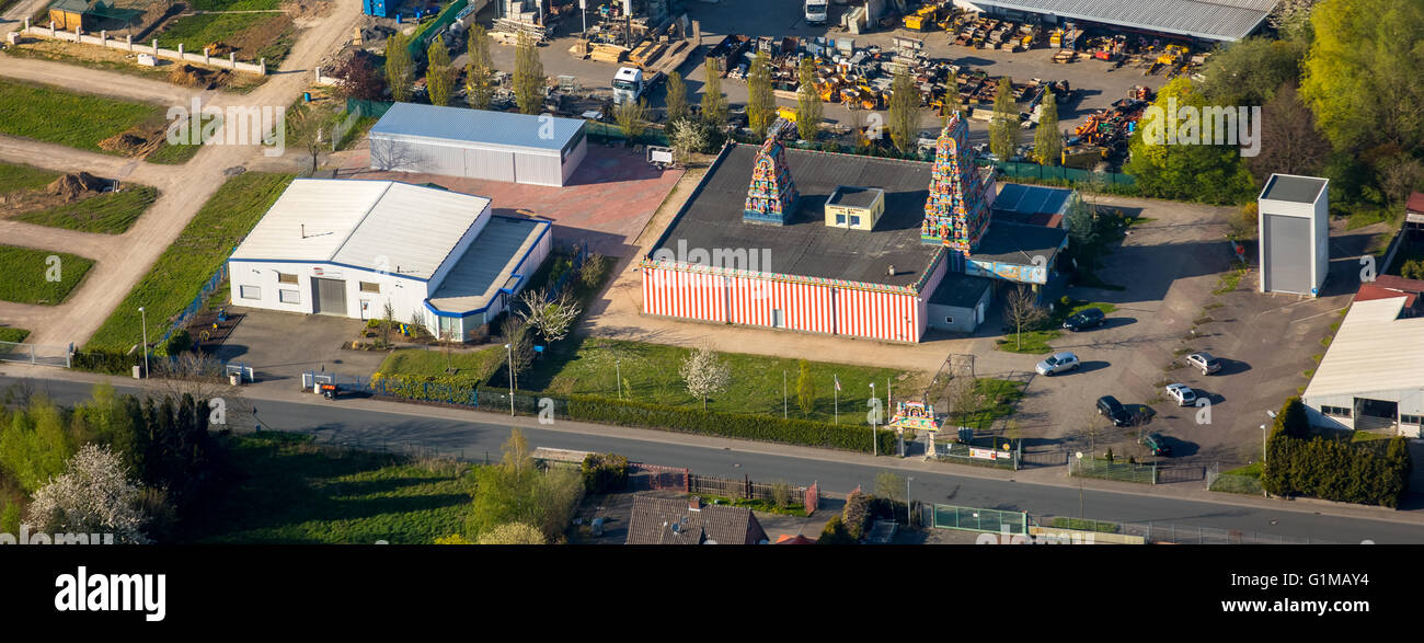 Luftaufnahme, Hindu Kulturzentrum, Hindu-Tempel Hamm-Uentrop, Hamm, Ruhrgebiet, Nord Rhein Westfalen, Deutschland DE, Europa, Stockfoto