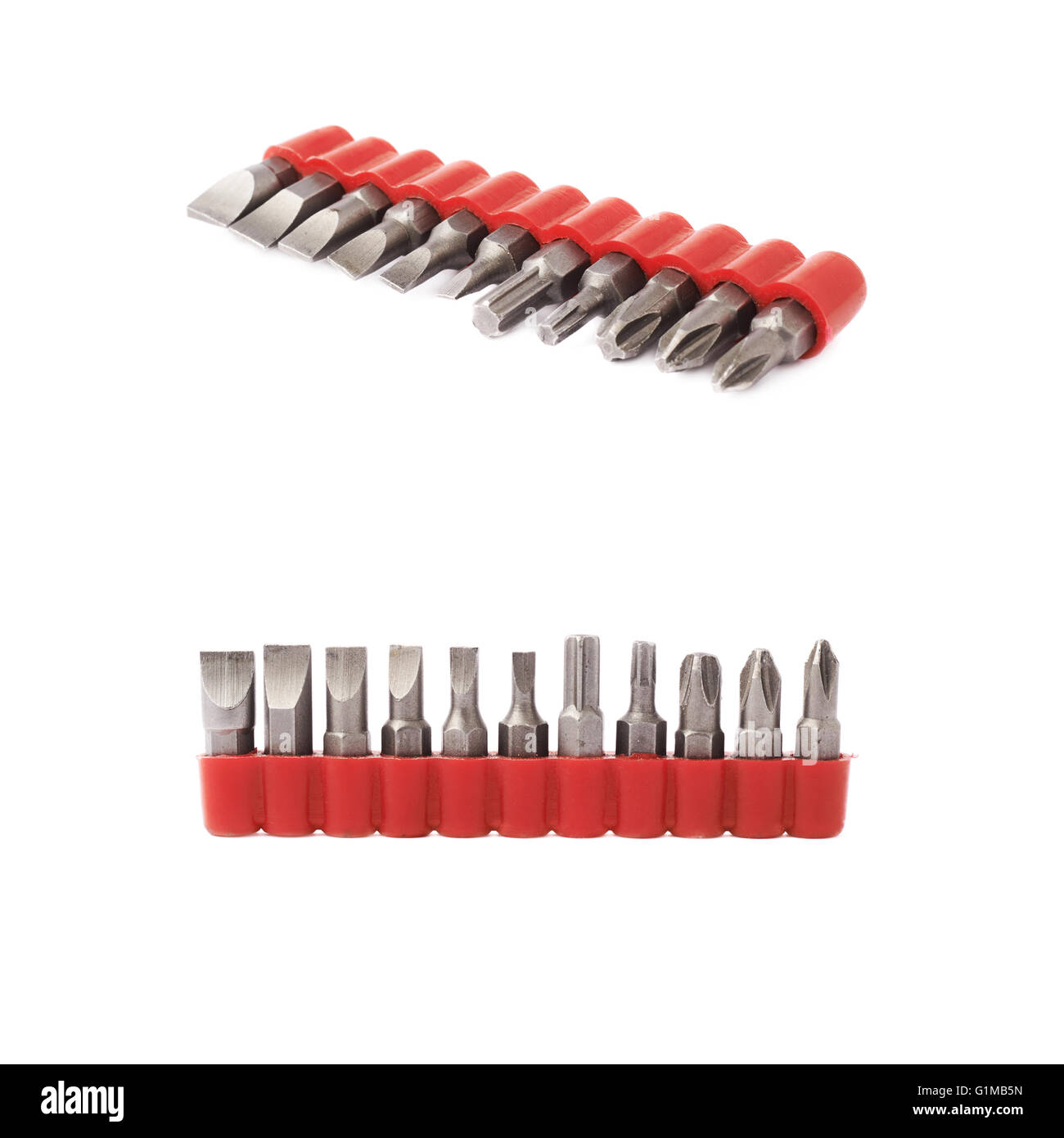 Schraubendreher, Bits über weißem isoliert Hintergrund gesetzt-Set Stockfoto