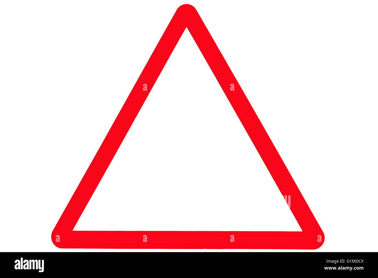 Ein leeres Dreieck oder dreieckige Straße oder Straßenschild mit einem roten Rand. Stockfoto