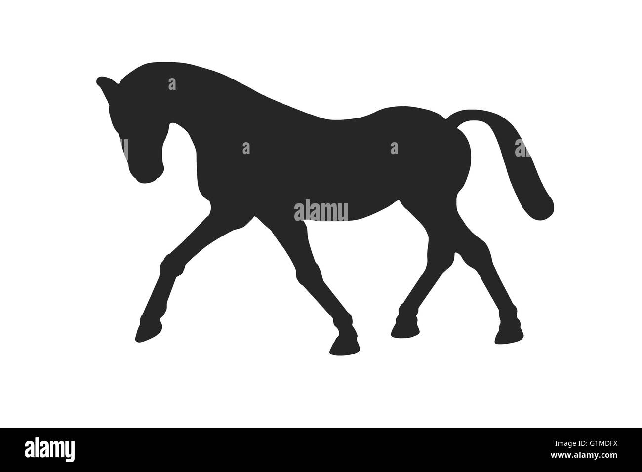 Ein Bild zeigt eine Pferd oder Pony Form in schwarz auf weiß Silhouette Stockfoto