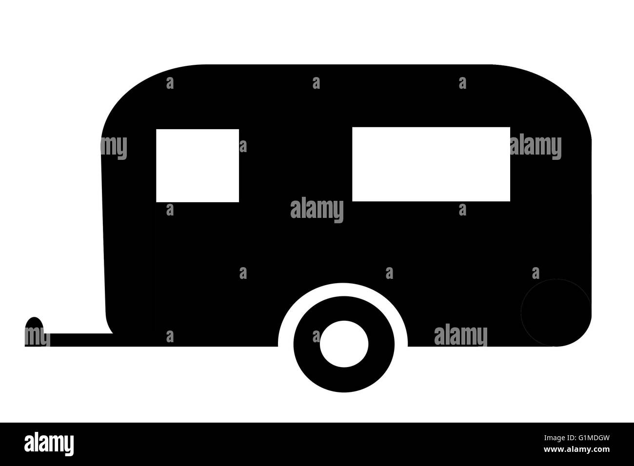 Schwarz auf weiß Wohnwagen Silhouette für Schilder oder Informationen Stockfoto