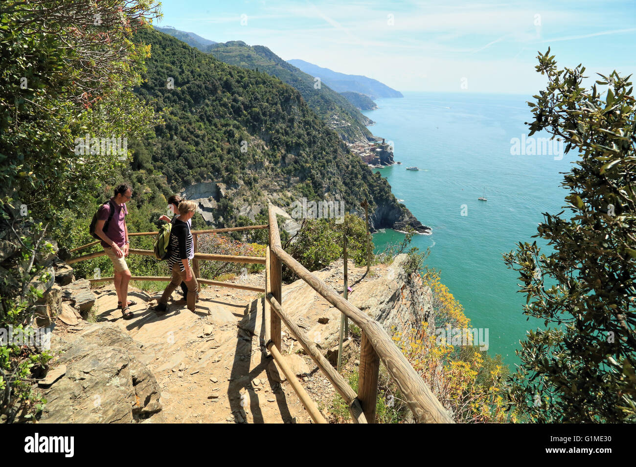 Wandern Wanderweg, Cinque Terre, Italien. Weg von Monterosso al Mare, Vernazza. Stockfoto