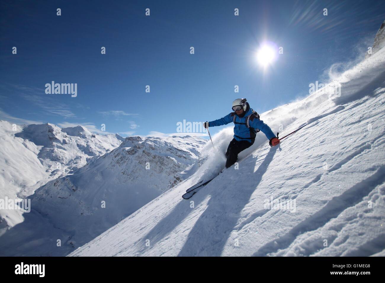 Abseits der Pisten in Val d ' Isere, Französische Alpen, abseits der Piste, Ski, Schnee Stockfoto