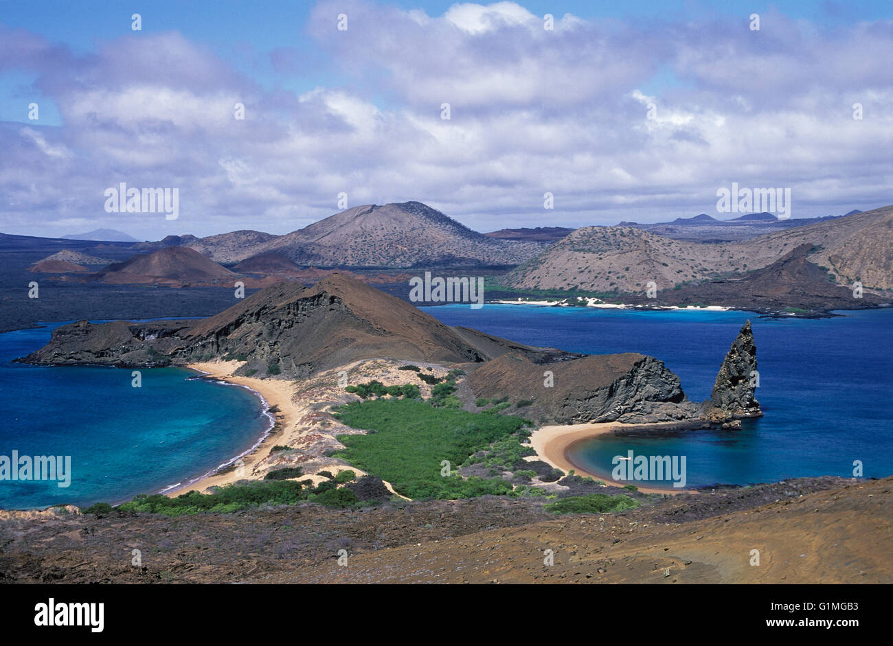 Pinnacle Rock, Pinnacle, Bartholomäus Island, Galapagos, Ecuador, Südamerika. Stockfoto