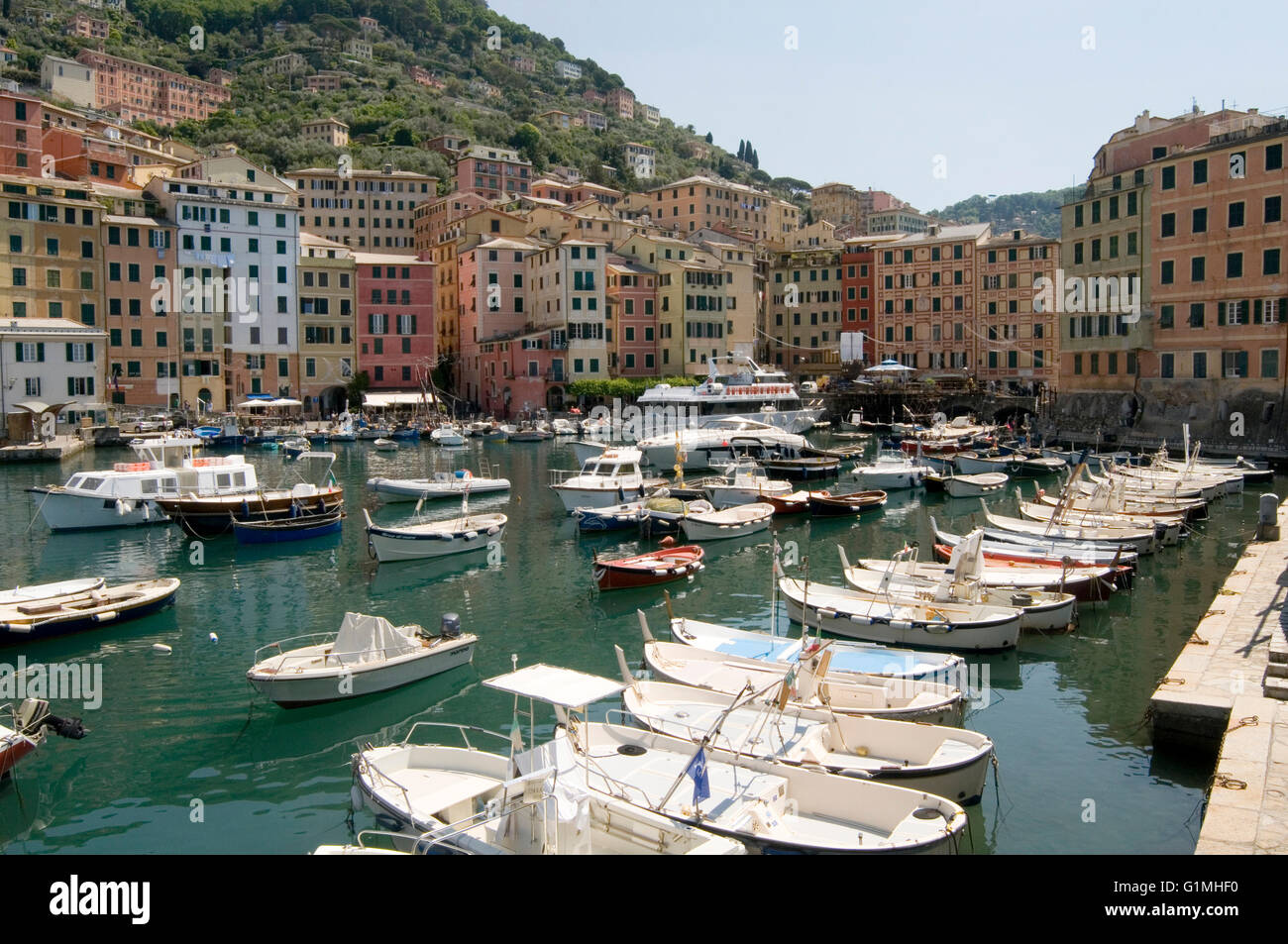 Camogli italienischen Fischerdorf Dorf Urlaubsort an der Westseite der Halbinsel von Portofino, Golfo Paradiso Riviera di Stockfoto