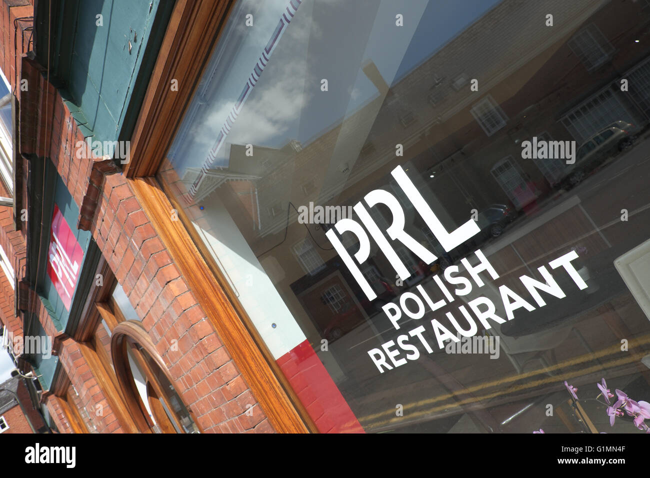 Hereford PRL Polnisch Restaurant Fenster UK Stockfoto