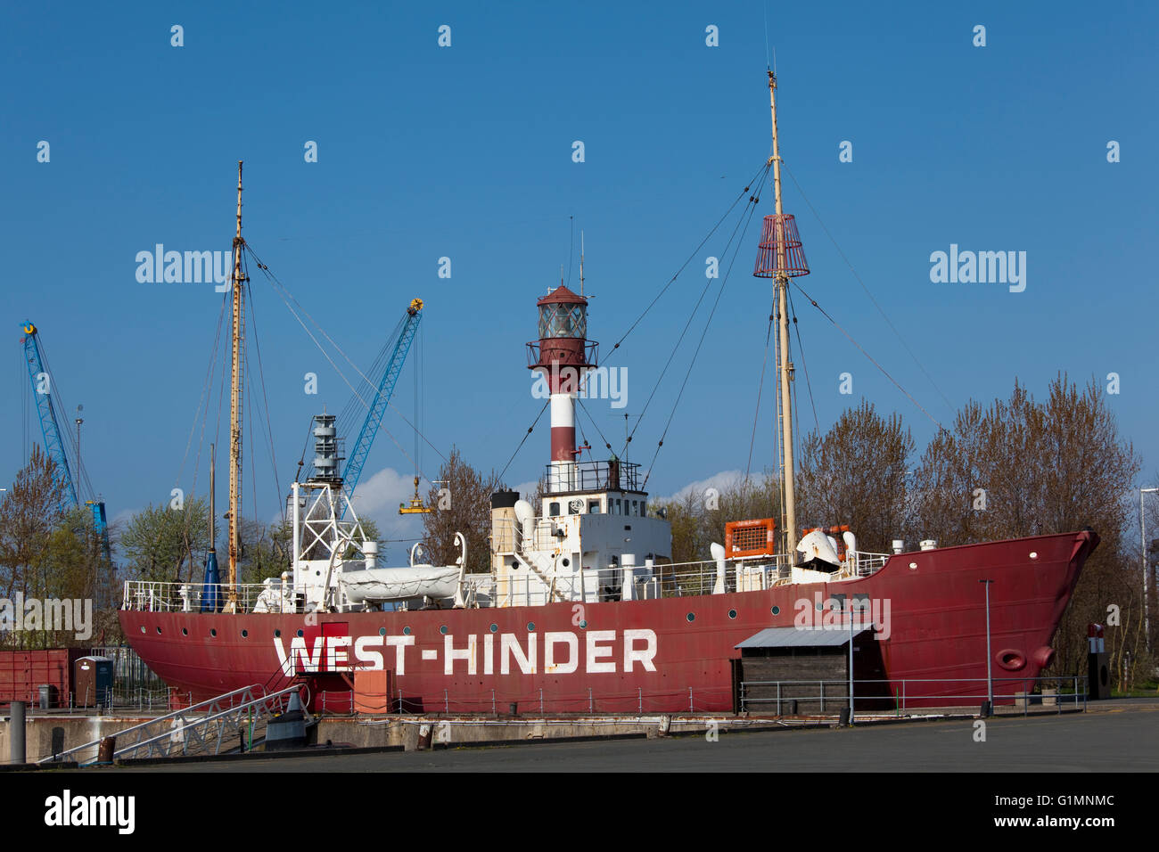 Die west-hinder II ist ein Feuerschiff 1950 Konstrukt in Oostende. Es ist in der plezierhaven von Zeebrugge, Belgien. Foto V.D. Stockfoto
