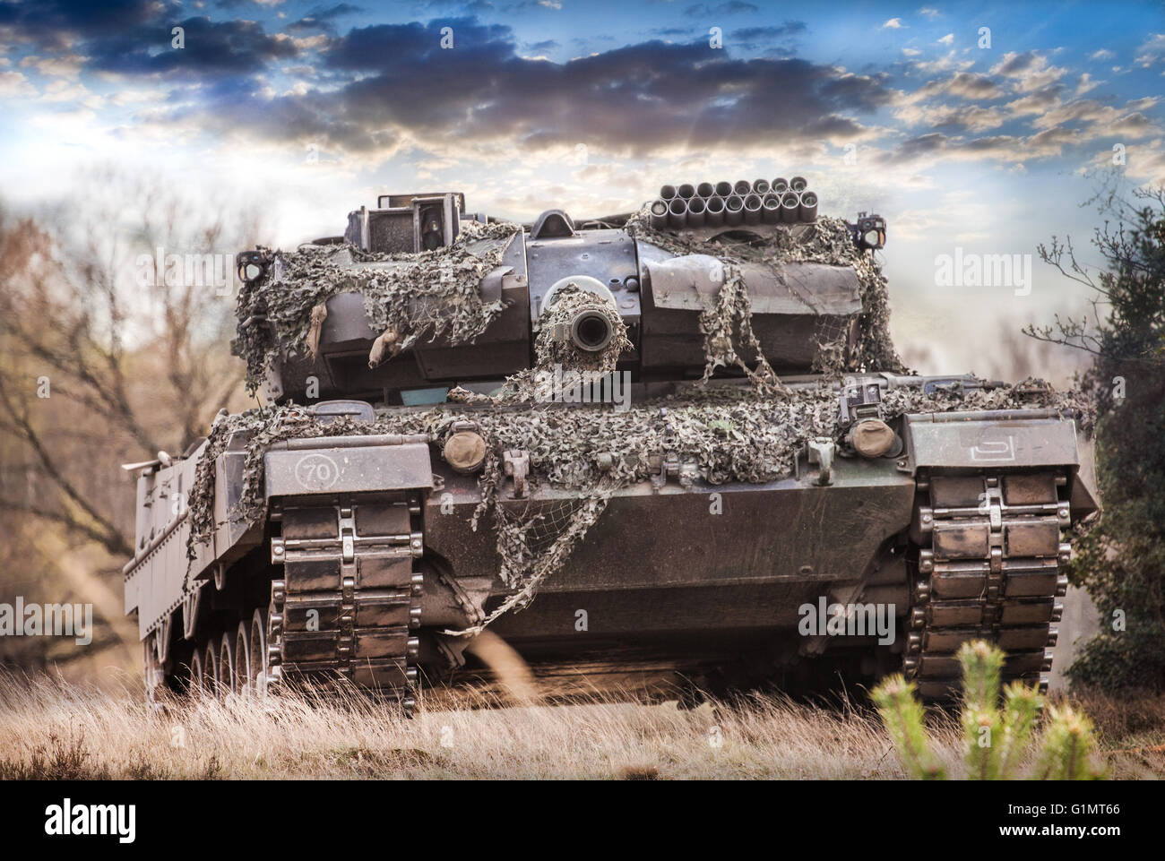Deutsche Hauptkampf Panzer Leopard 2 a 6, steht in position Stockfoto