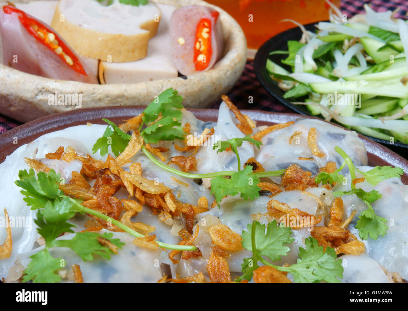 Vietnamesische Speisen, Banh Cuon Name Reisrolle Nudel oder gerollte ...