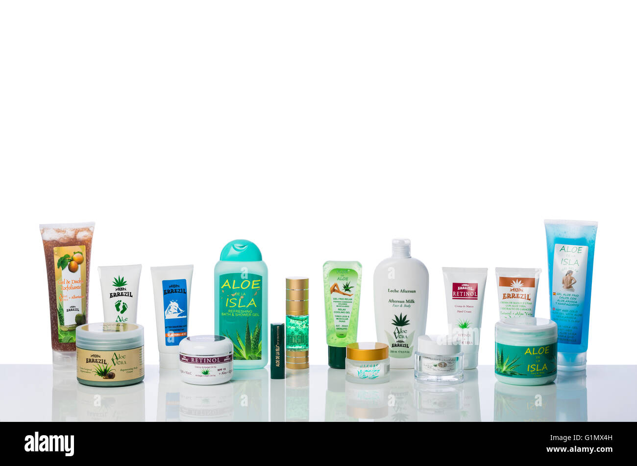 Aloe Vera Kosmetik Produkte für die Hautpflege. Stockfoto