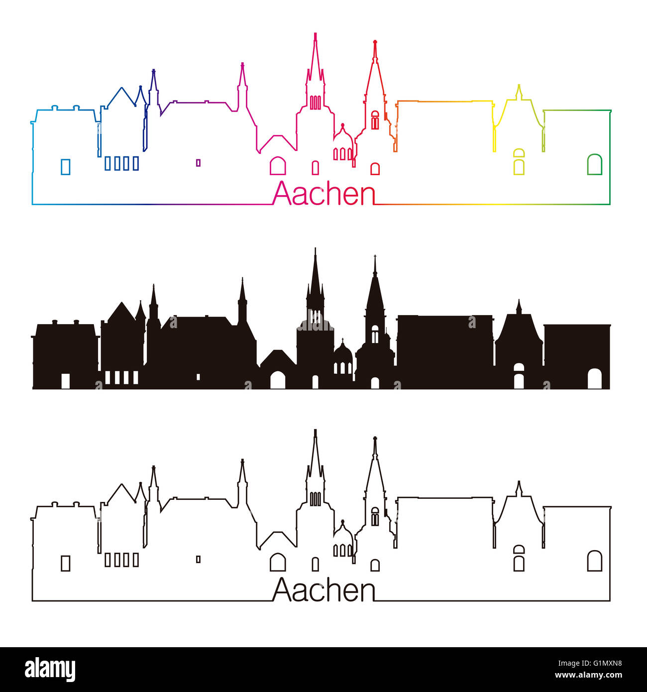 Aachen Skyline linearen Stil mit Regenbogen in bearbeitbare Vektordatei Stockfoto