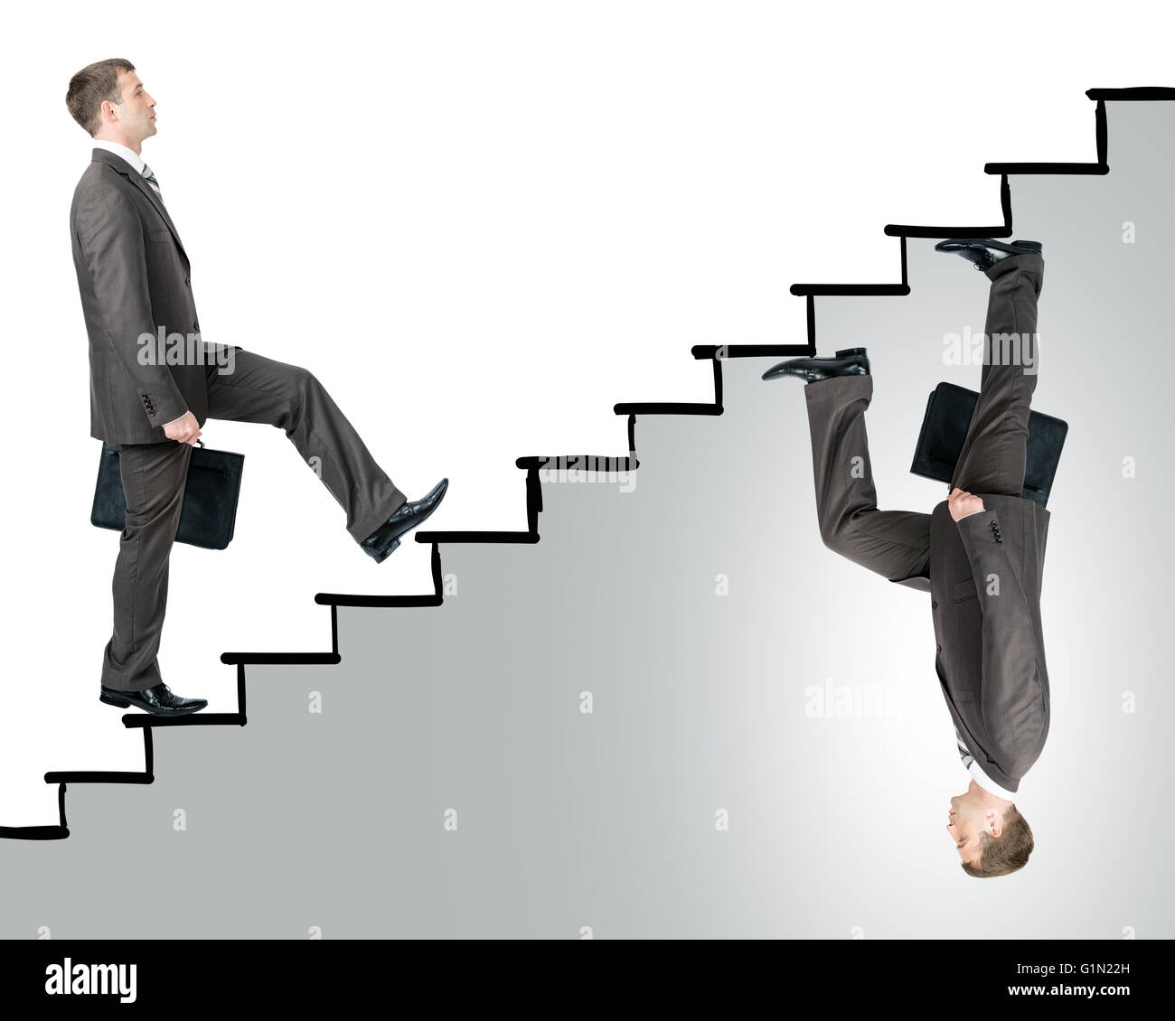 Zwei Geschäftsleute, Treppensteigen Stockfoto