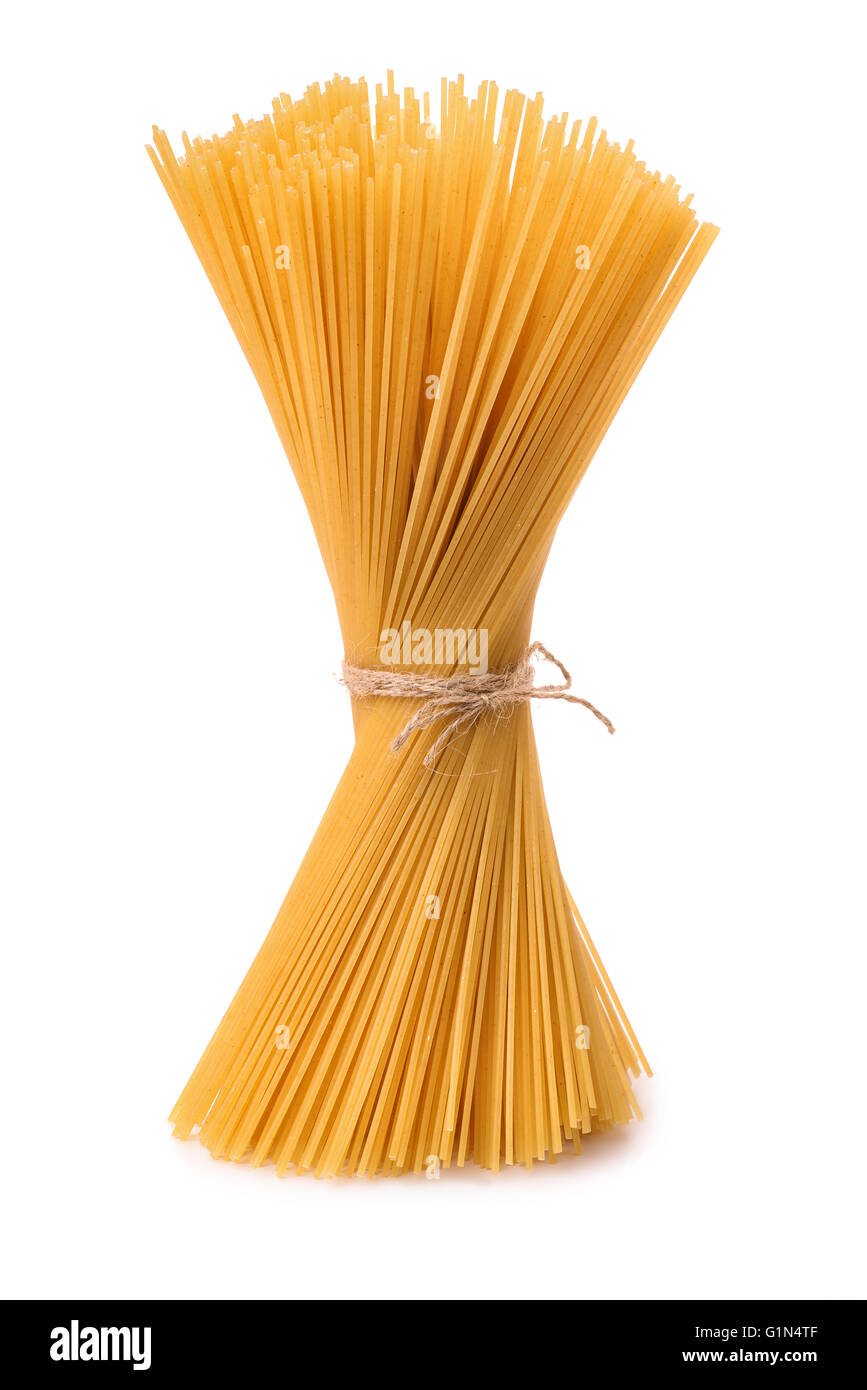 Reihe von italienischer Pasta, isoliert auf weiss Stockfoto