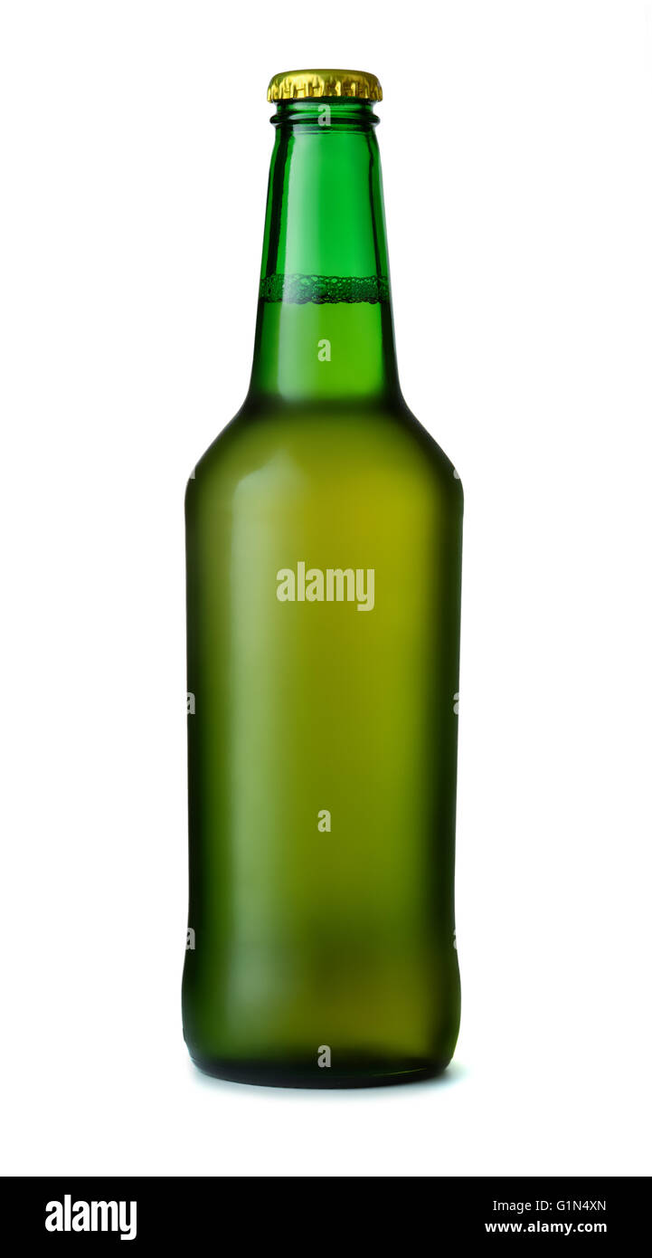 Grüne Bierflasche isoliert auf weiss Stockfoto