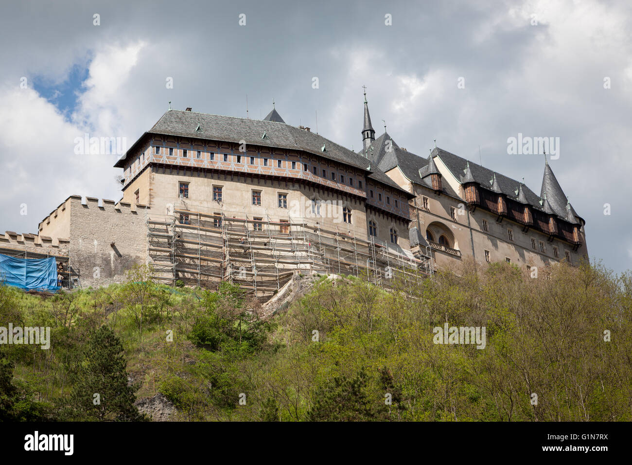 Burg Karlstein, Burg Karlstein, Hrad Karlštejn Stockfoto