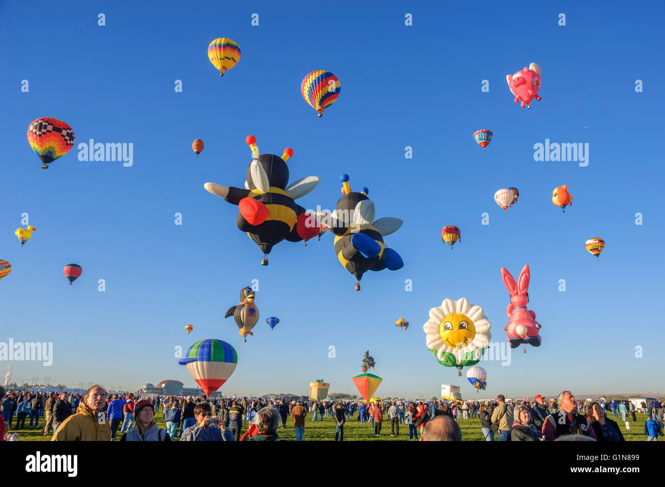 Heißluftballons in Balloon Fiesta in Albuquerque, New Mexico, USA Stockfoto