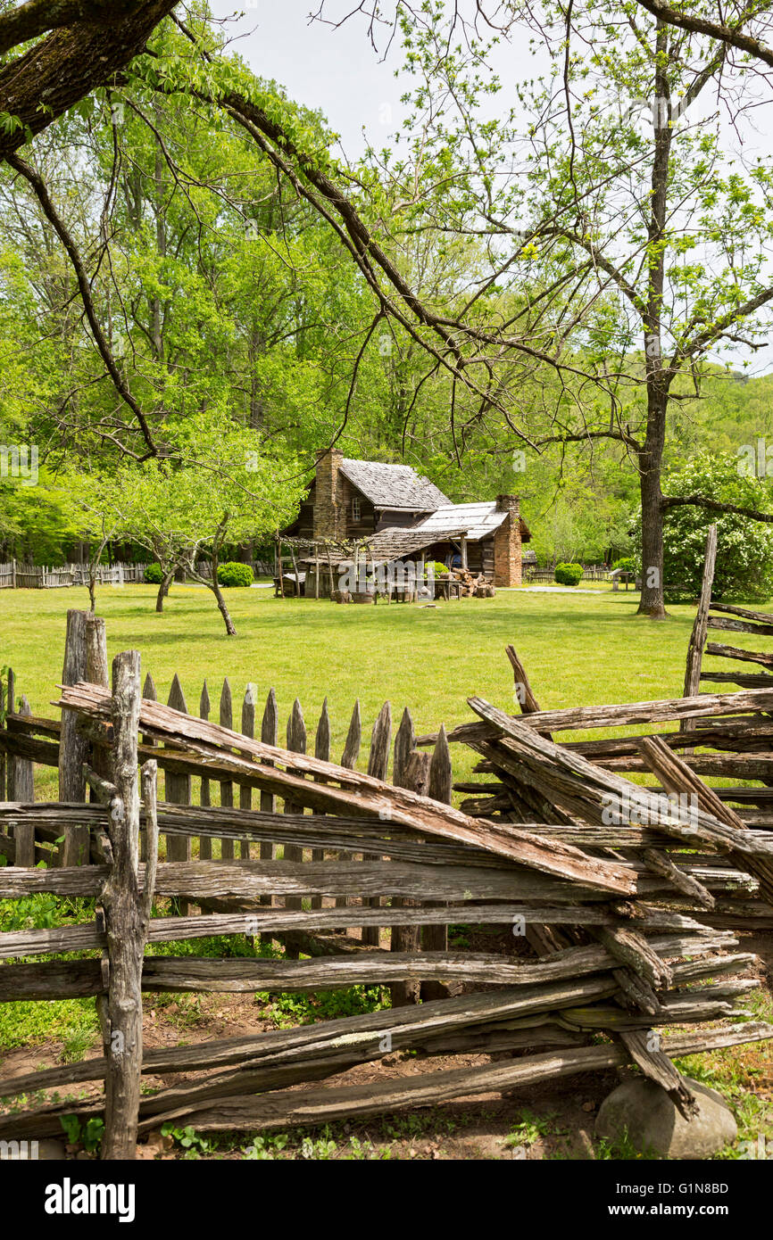 Great Smoky Mountains Nationalpark, North Carolina - Berg-Bauernmuseum. Stockfoto