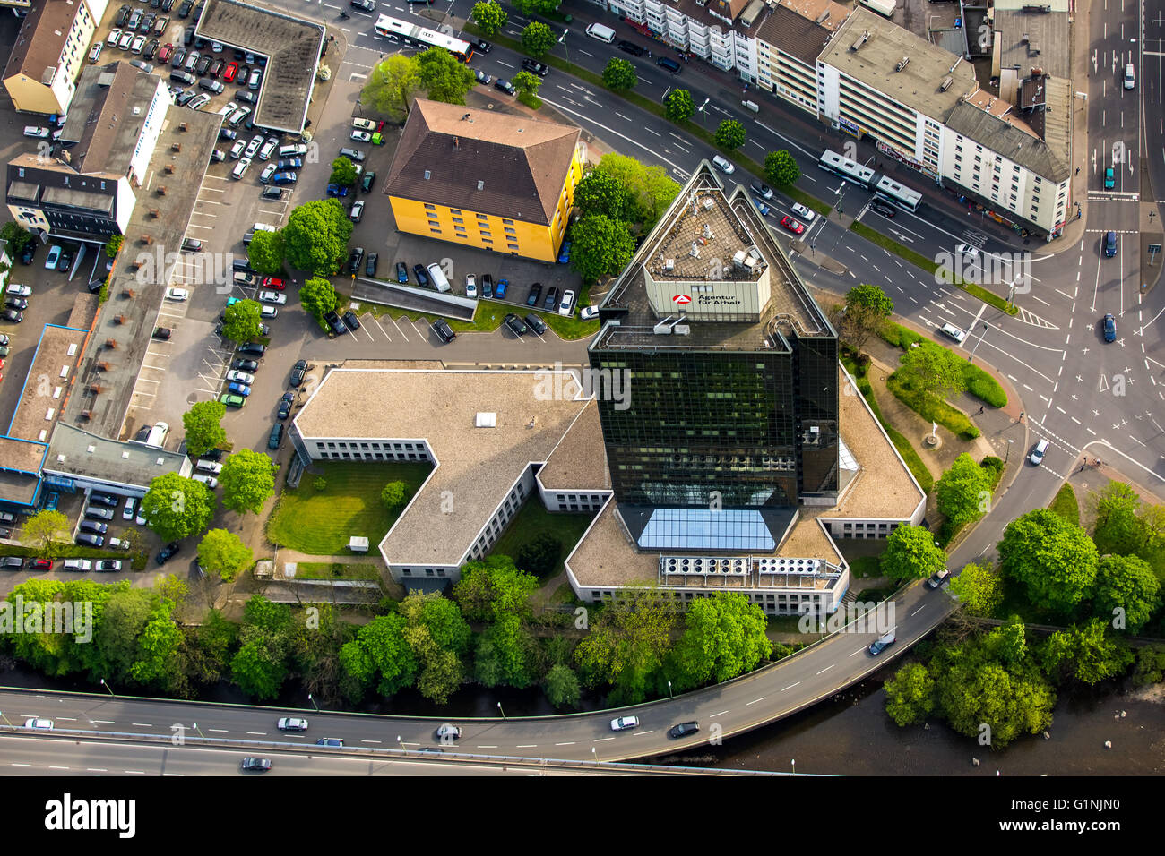 Luftaufnahme, Arbeitsagentur Hagen, Arbeitsagentur, Job-Center, Büroturm Altenhagen Körnerstraße, Hagen, Ruhr, Stockfoto