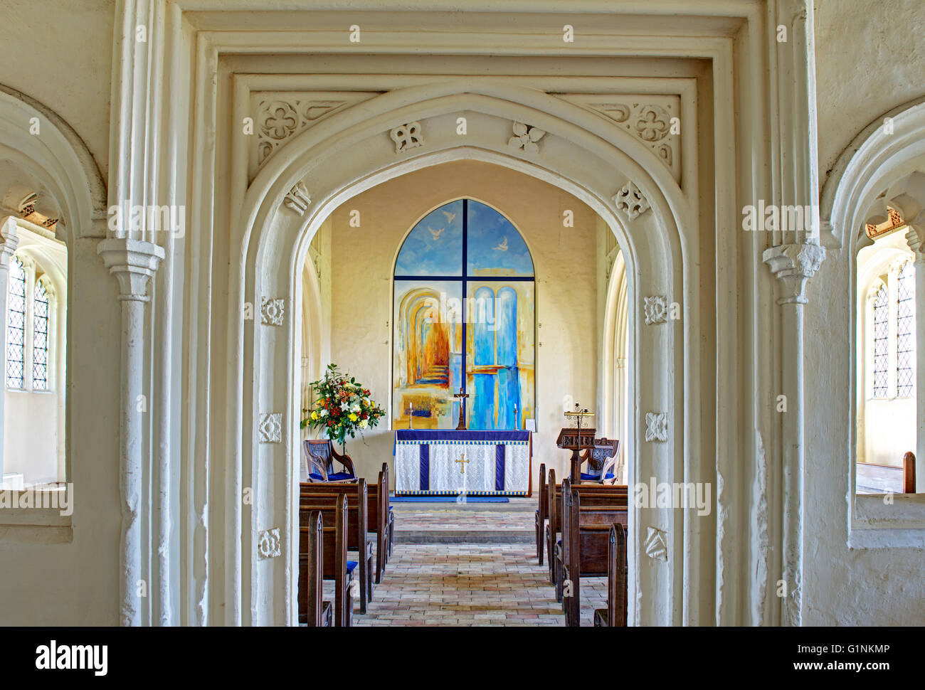 Innenraum der Marienkapelle, befestigt an der Holy Trinity Church, im Dorf Long Melford, Suffolk, England UK Stockfoto