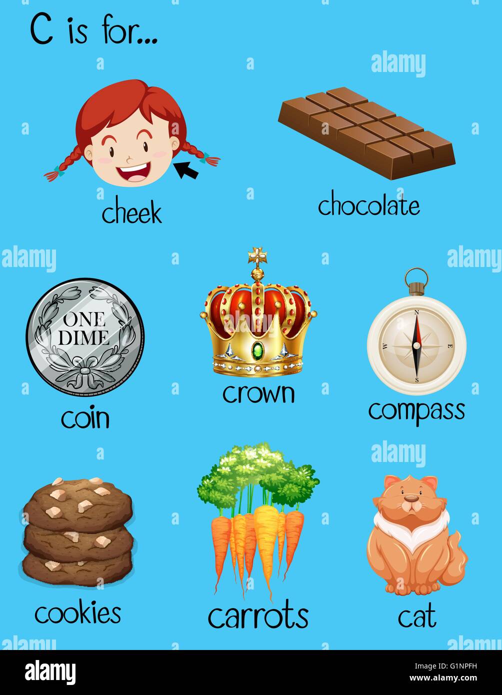 Verschiedene Wörter für Buchstaben C Abbildung Stock Vektor