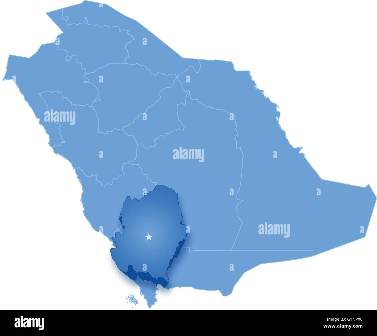 Karte von Saudi-Arabien, der Region Asir, isoliert auf weißem Hintergrund herausgezogen ist Stock Vektor