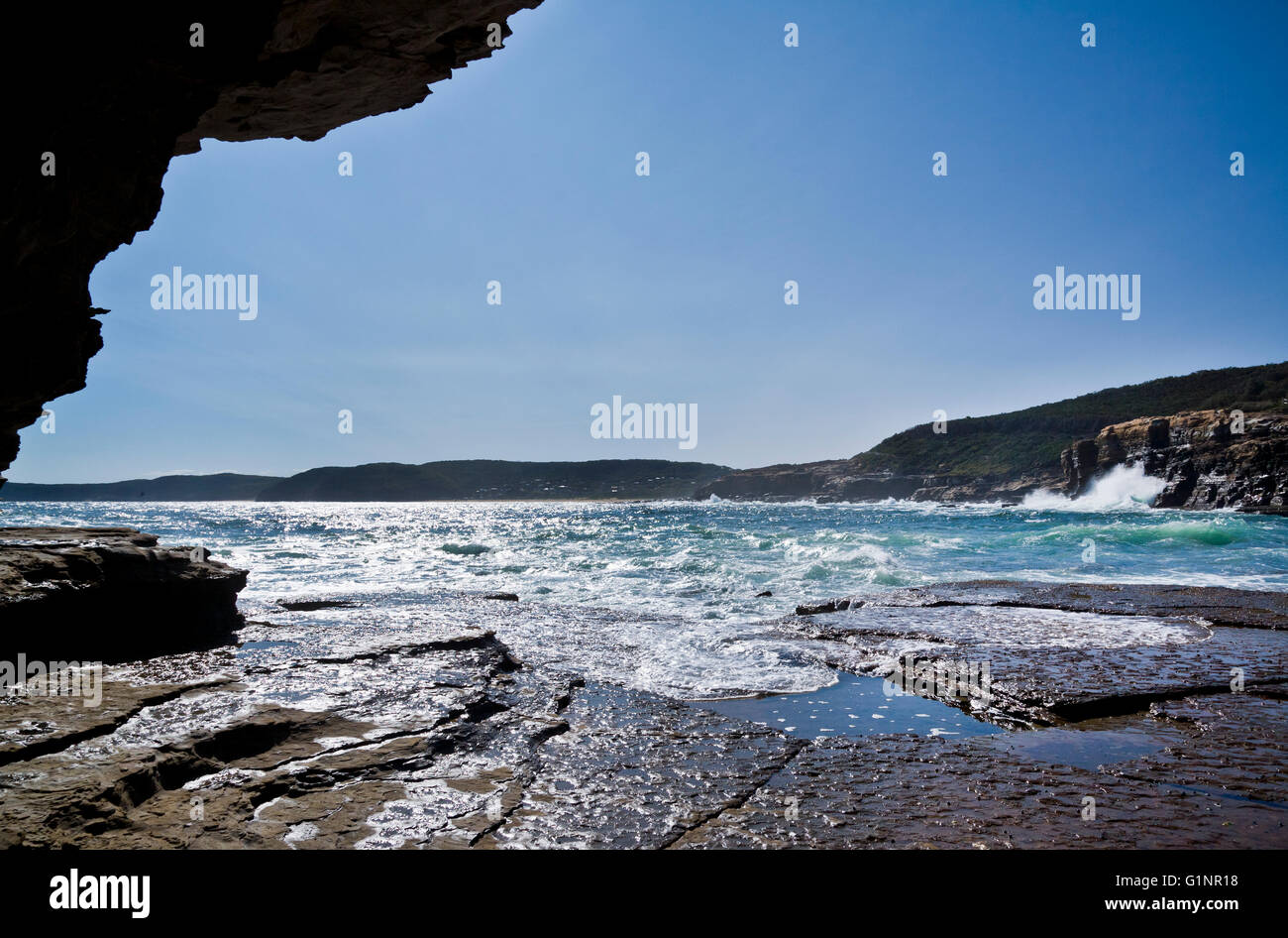 Australien, New South Wales, Central Coast, Bouddi National Park, Blick auf die Bouddi Halbinsel Küste vom Bullimah Strand Stockfoto