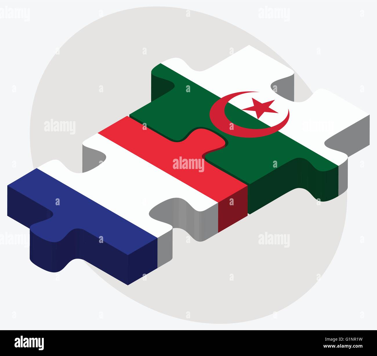 Frankreich und Algerien Flaggen in puzzle isolierten auf weißen Hintergrund Stock Vektor