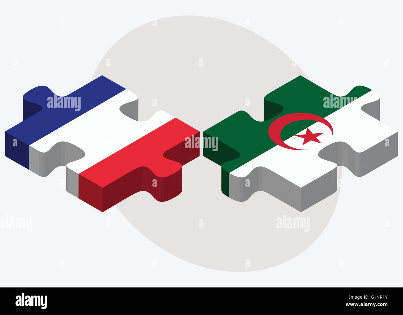 Frankreich und Algerien Flaggen in puzzle isolierten auf weißen Hintergrund Stock Vektor