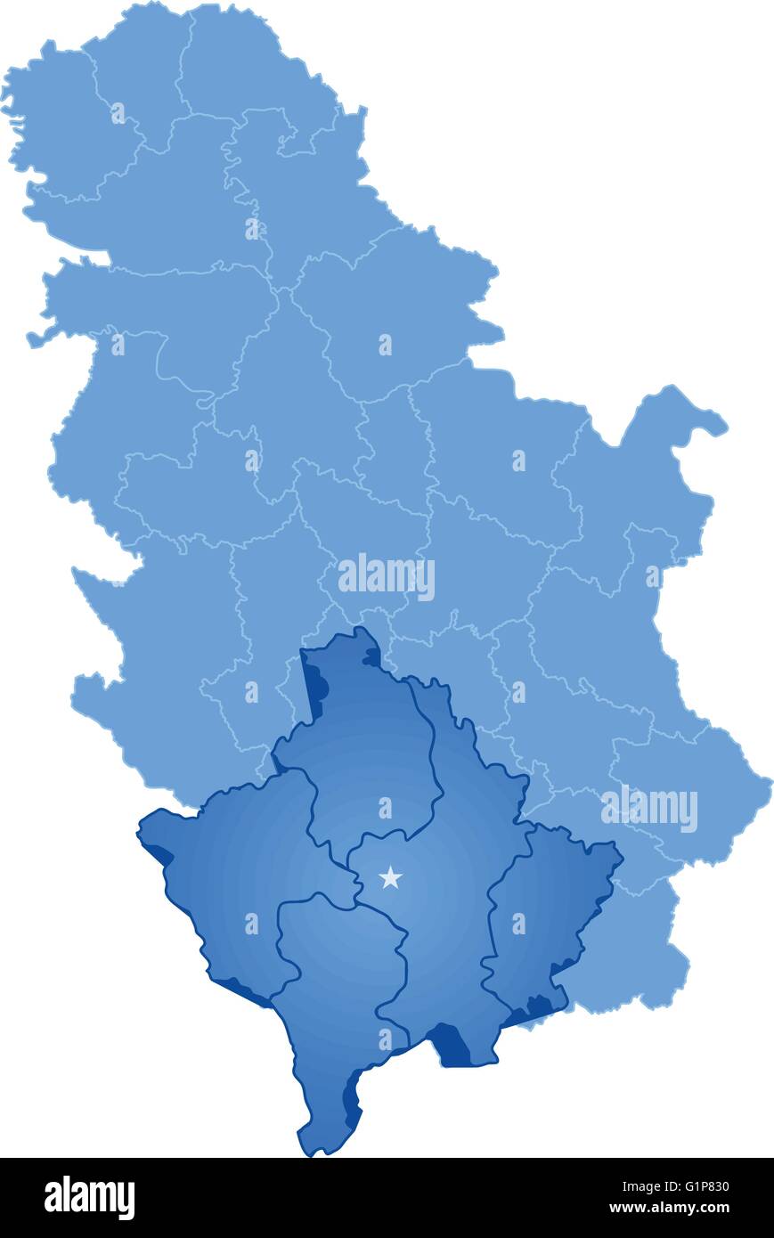Karte von Serbien, autonomen Provinz Kosovo und Metochien ist herausgezogen, isoliert auf weißem Hintergrund Stock Vektor