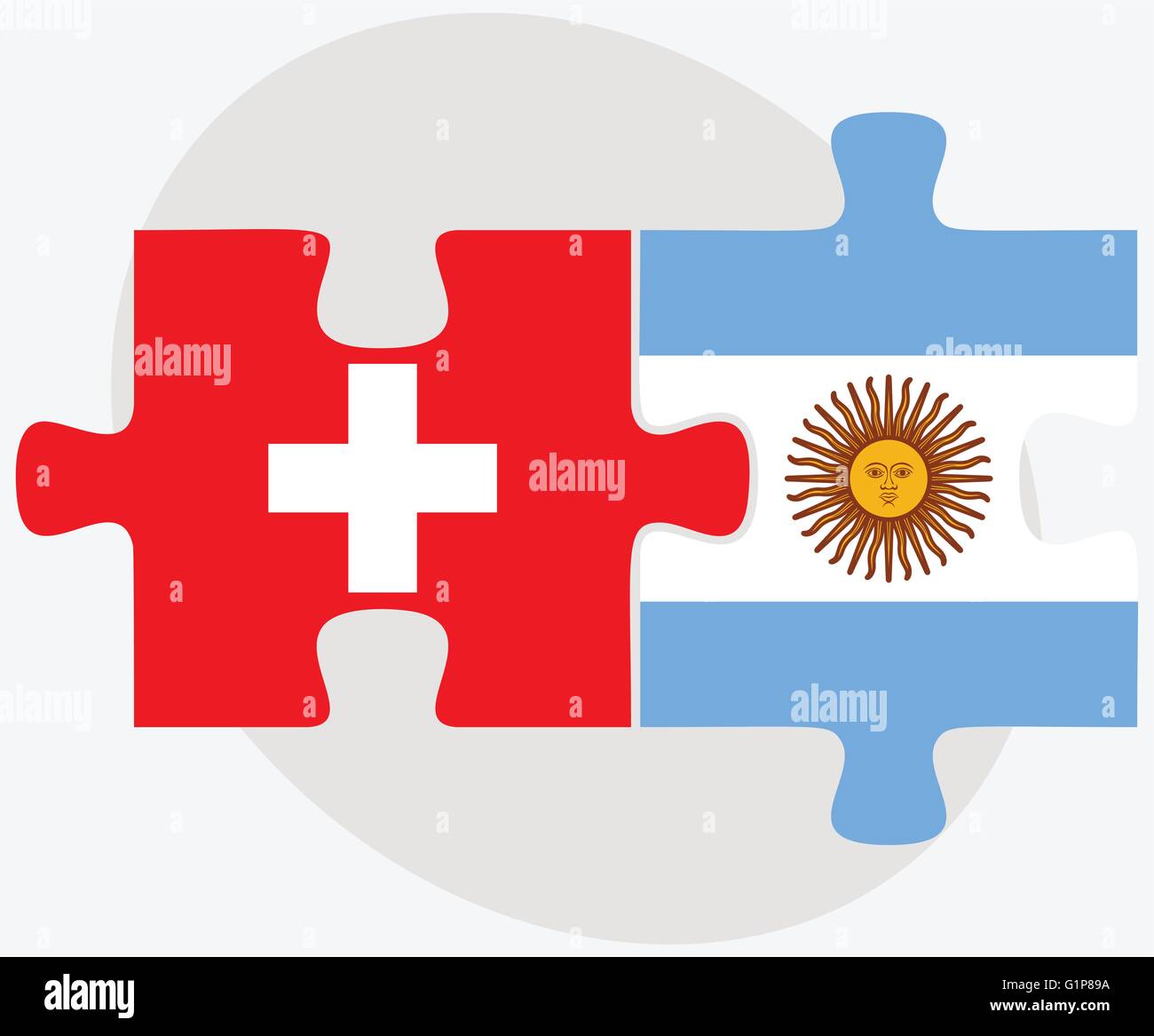 Der Schweiz und Argentinien Flaggen in puzzle isolierten auf weißen Hintergrund Stock Vektor
