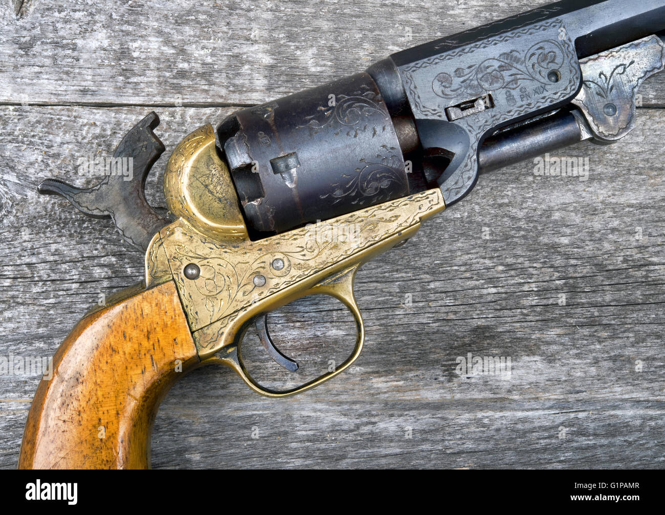 Nahaufnahme einer westlichen six Shooter-Pistole. Stockfoto