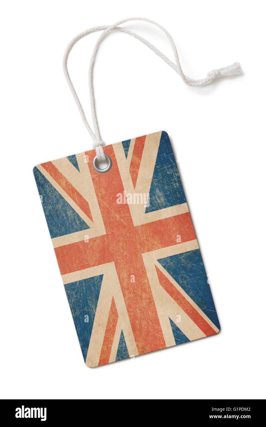 altes Papier-Tuch-Tag mit britischer Flagge isoliert 3D-Illustration Stockfoto