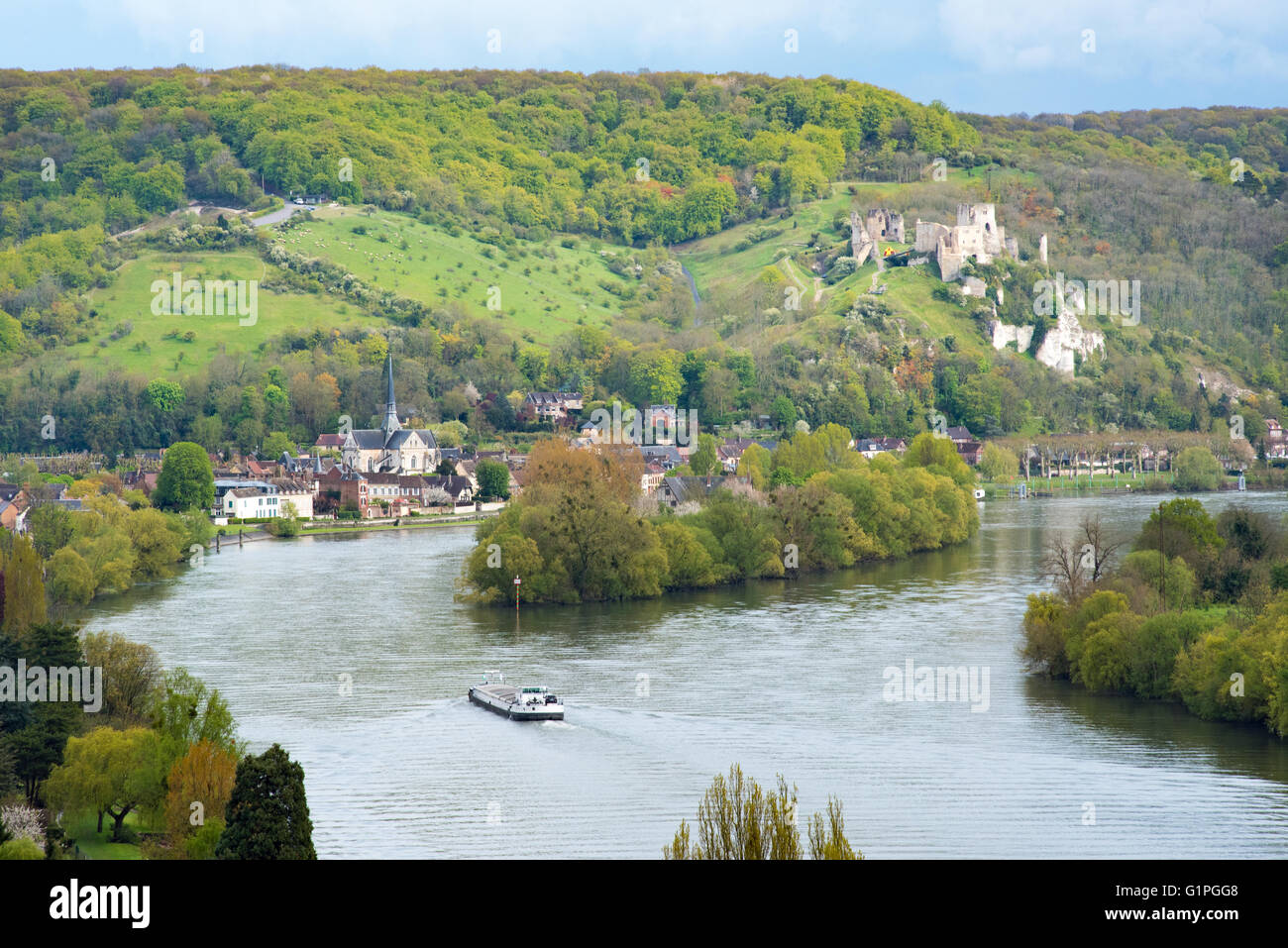 Seine Tal mit Chateau Gaillard Burg, Les Andelys, Normandie Stockfoto