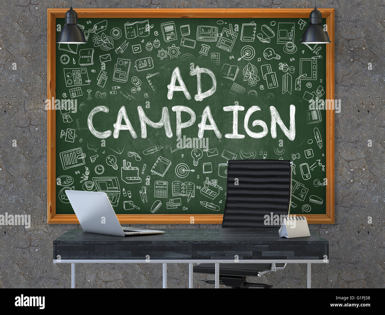 Kampagne auf Tafel im Büro. Stockfoto
