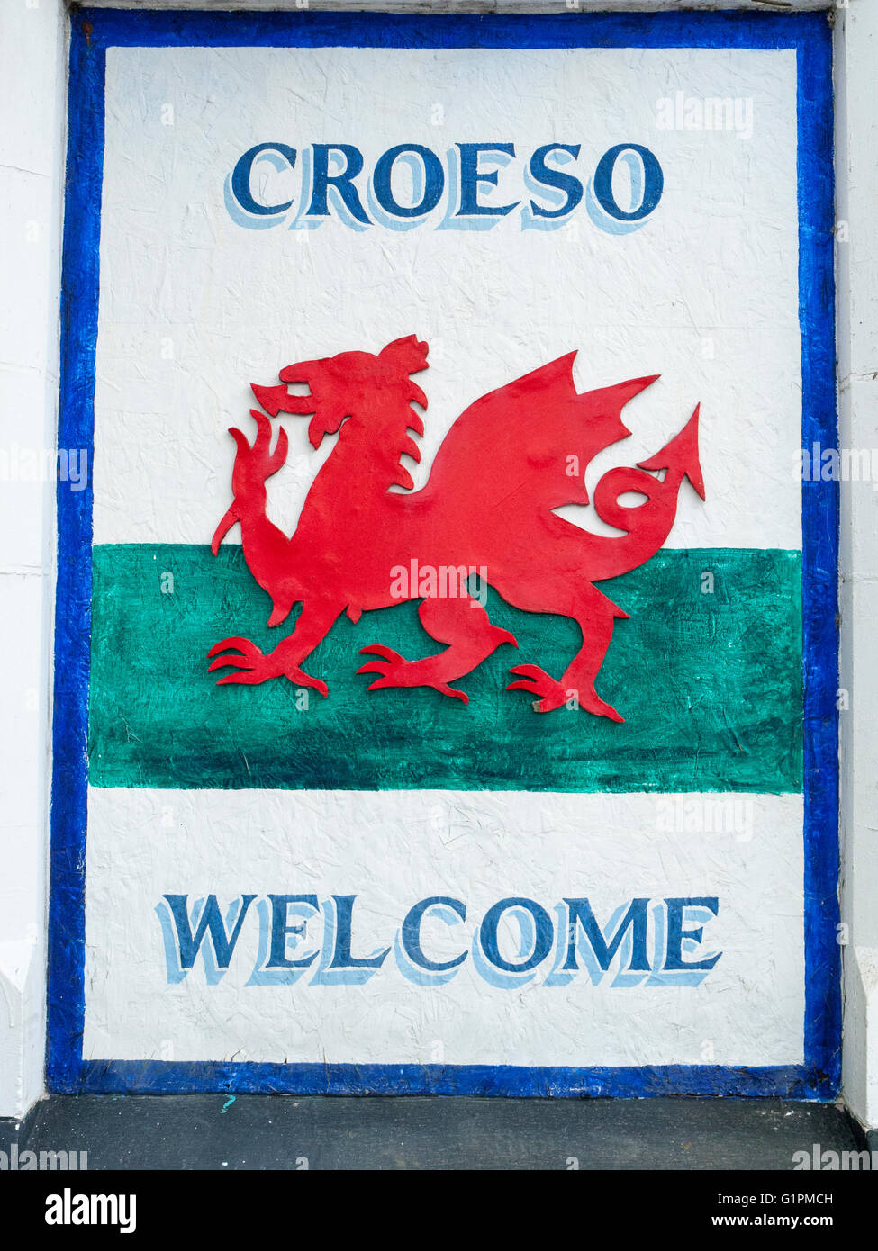 Croeso Willkommen in Wales Zeichen Stockfoto