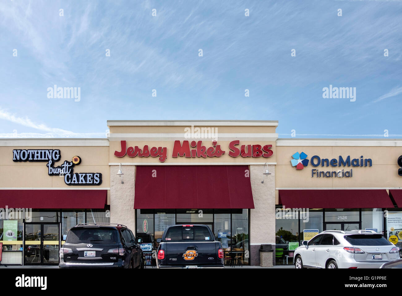 Die Storefront Jersey Mike Abs. Oklahoma City, Oklahoma, USA. Stockfoto
