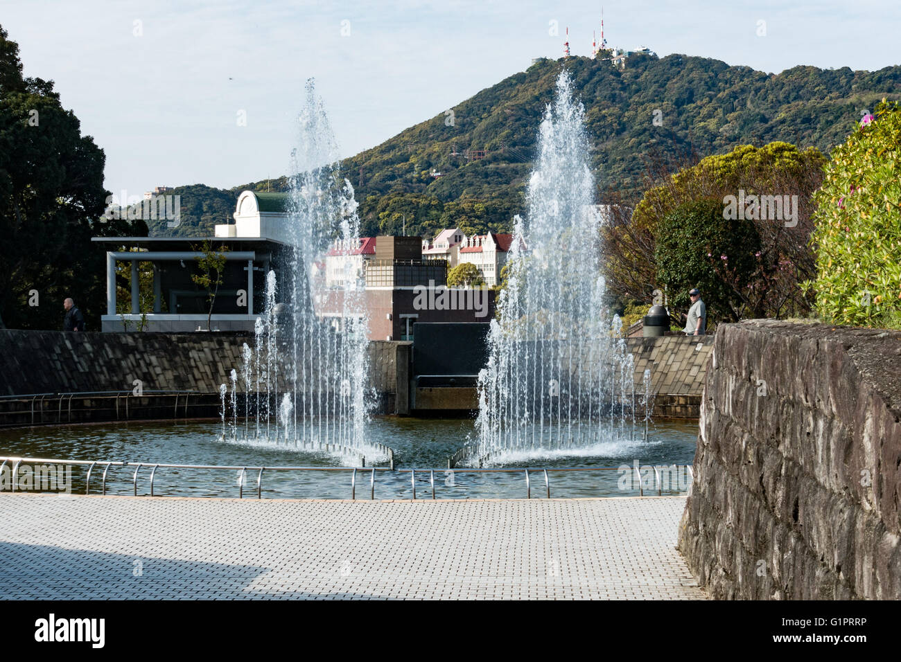 Der Brunnen des Friedens im Friedenspark in Nagaski Japan. Stockfoto