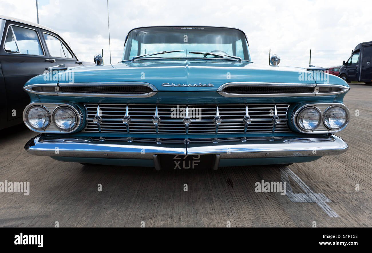 Vorderansicht des ein 1959 amerikanischen Chevrolet El Camino auf statische Anzeige während der Silverstone Classic Media Day 2016. Stockfoto