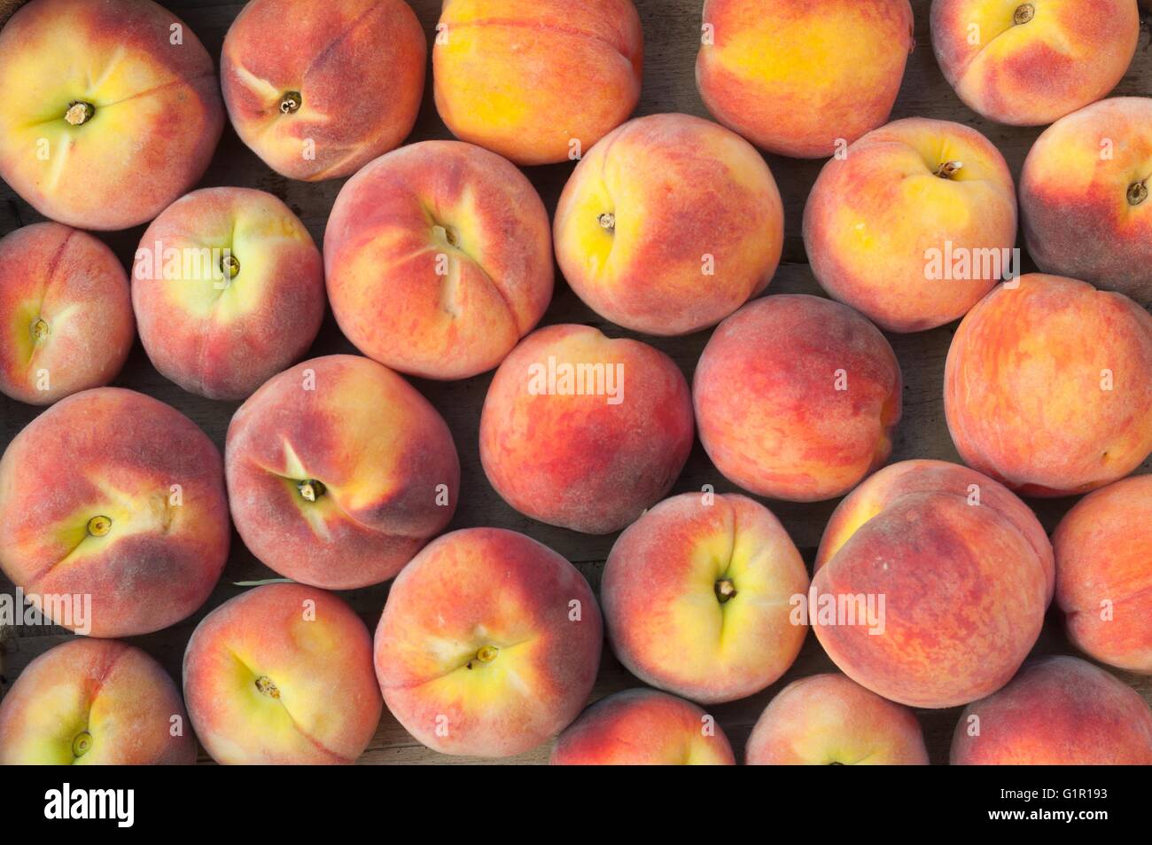 Frischen Pfirsich Heap. Obst-Hintergrund Stockfoto