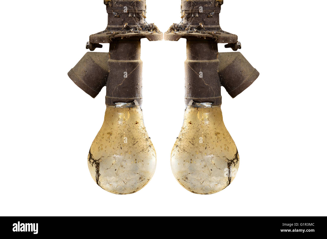 Gruppe alte Glühbirne auf weißem Hintergrund Stockfoto