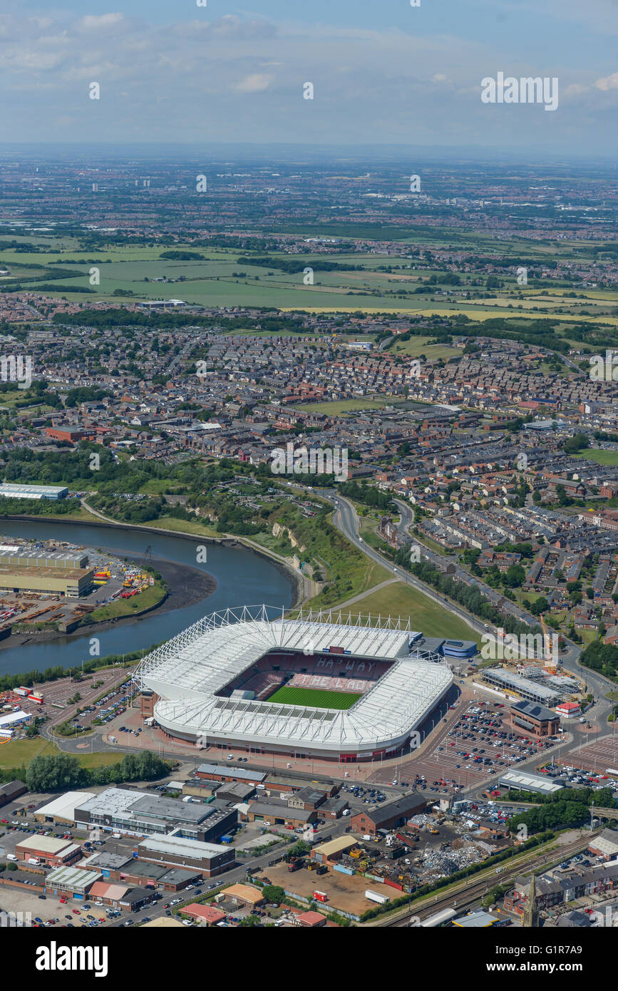Einen weiten Blick über das Gebiet von Sunderland rund um das Stadium of Light Stockfoto