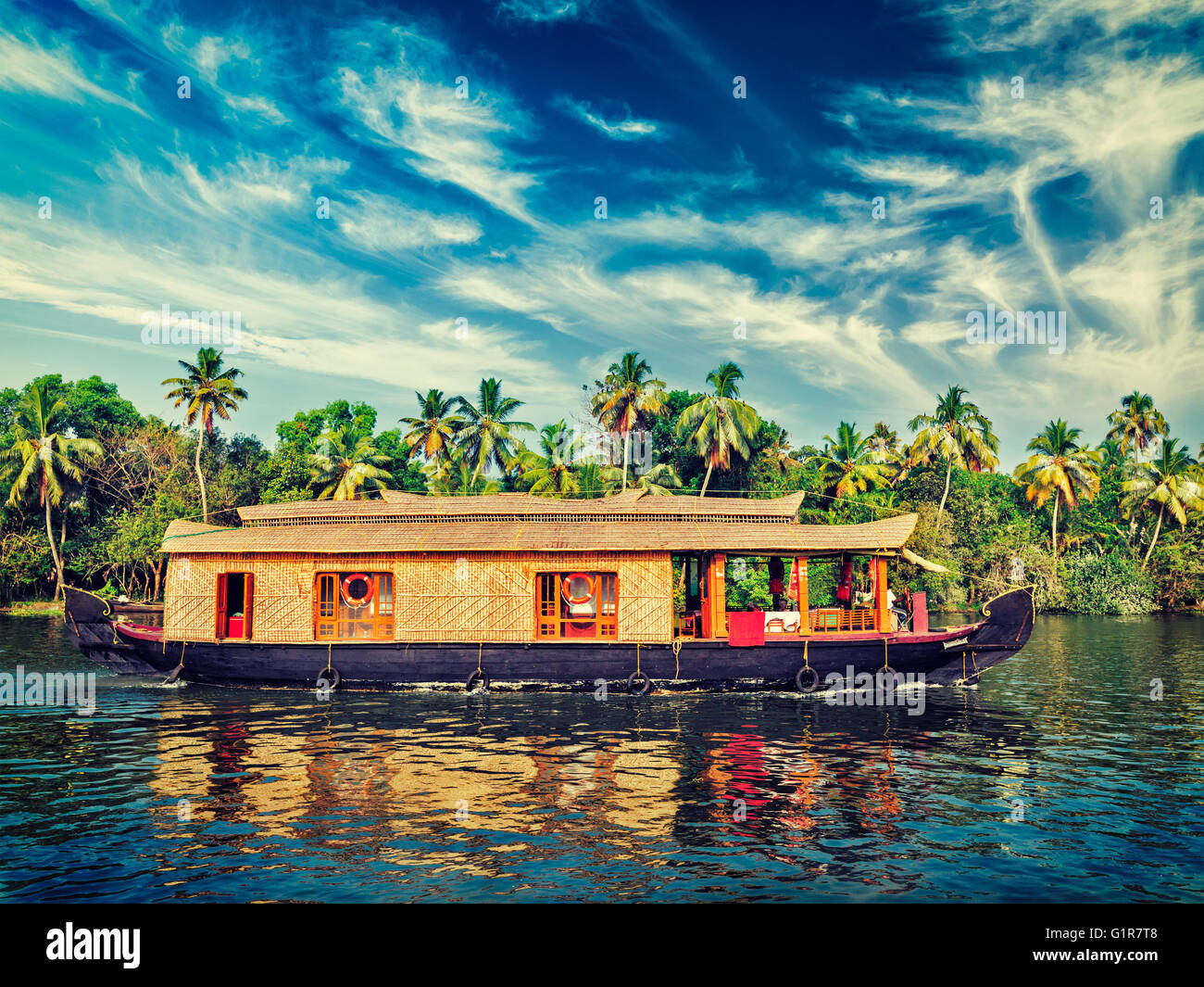 Hausboot in Kerala Backwaters, Indien Stockfoto