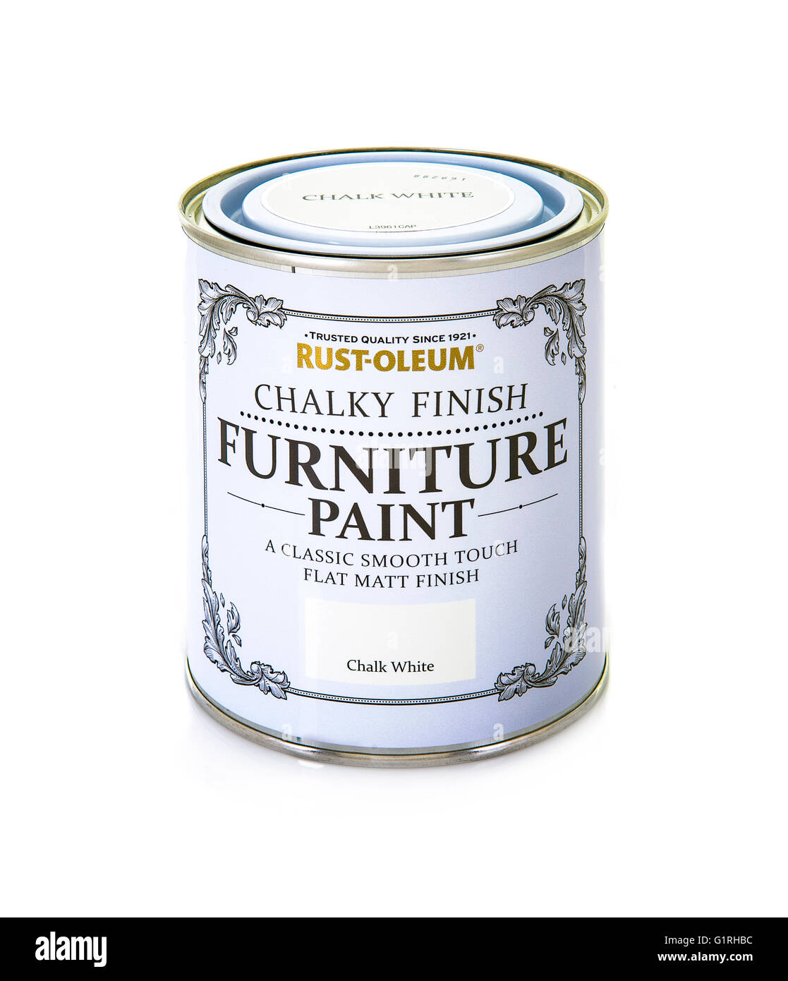 Rust-Oleum kalkhaltigen Finish Möbel Farbe auf weißem Hintergrund Stockfoto