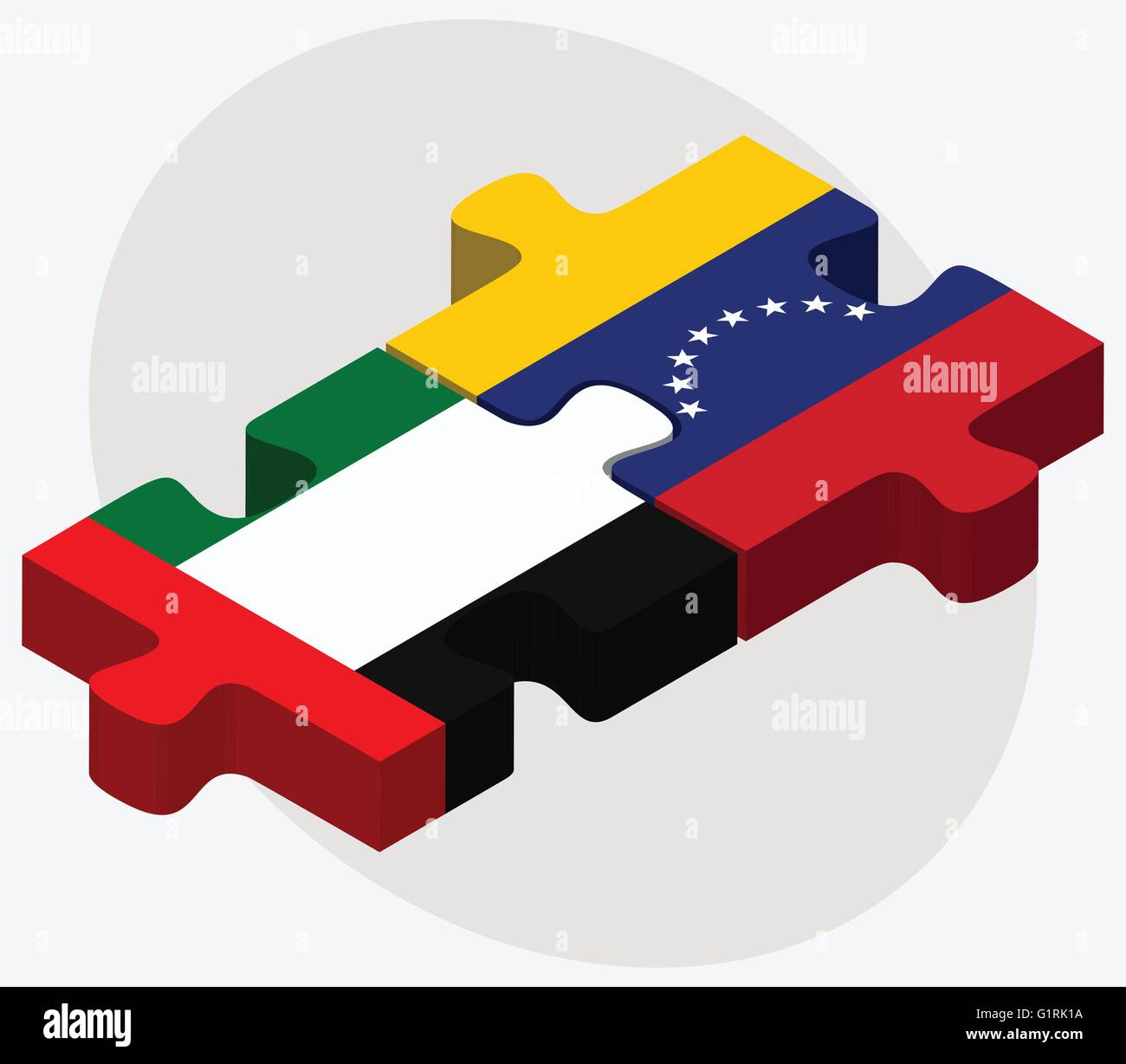 Vereinigte Arabische Emirate und Venezuela Flaggen in puzzle isolierten auf weißen Hintergrund Stock Vektor