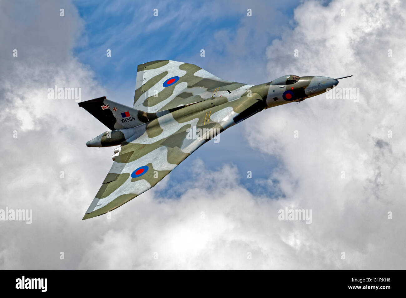 Avro Vulcan b. 2 Deltaflügel Subsonic V - Bomber XH558 G-VLCN "Spirit of Great Britain". Stockfoto