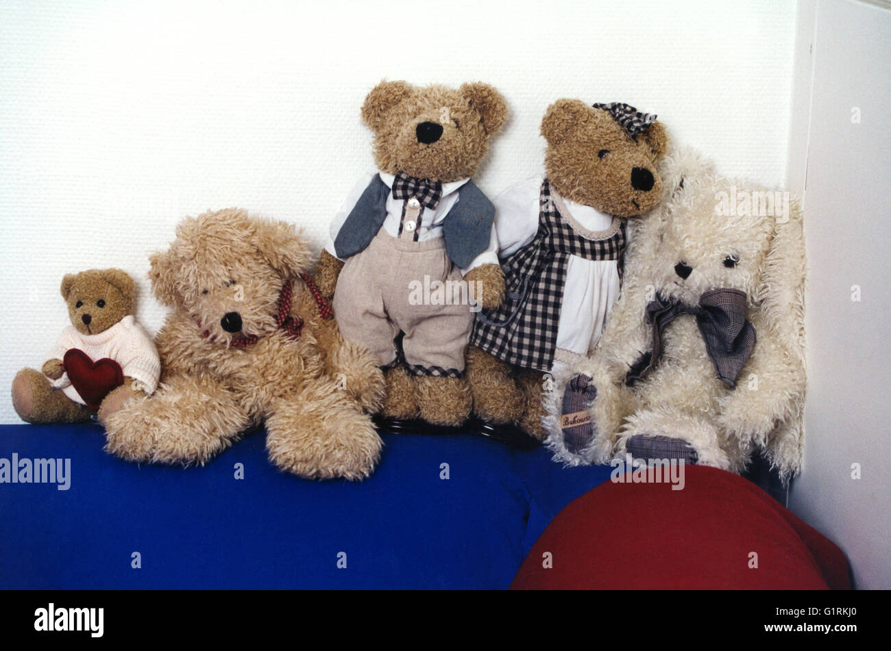 Teddybären in verschiedenen Ausführungen Stockfoto