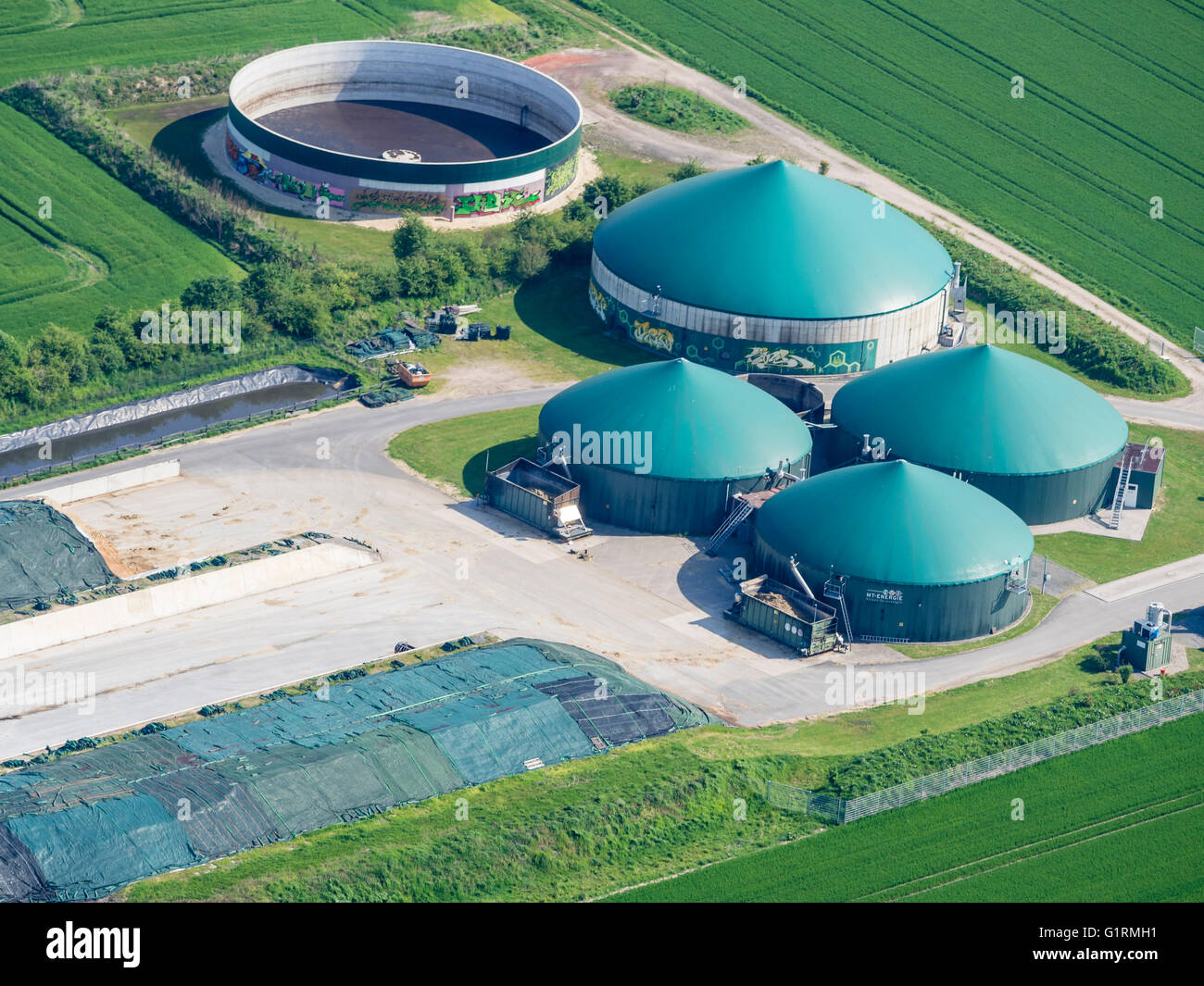 Biogasanlage, in der Nähe von Celle, Niedersachsen, Deutschland Stockfoto