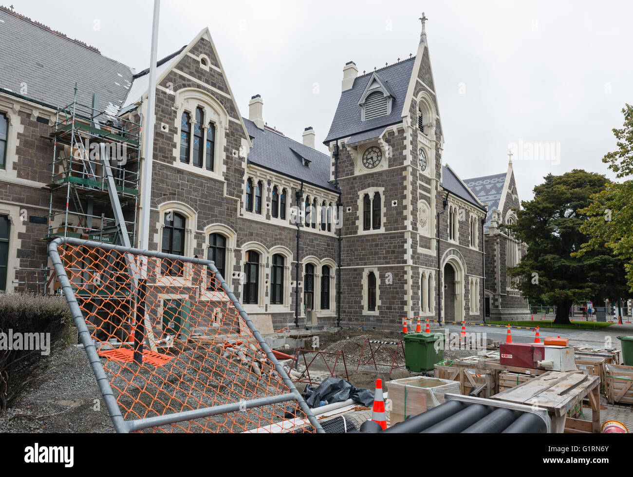 CHRISTCHURCH, NEW ZEALAND - 16. Januar 2016: Christchurch Arts Centre Komplex ist geschlossen und erfordert große Reparaturarbeiten schätzungsweise Stockfoto