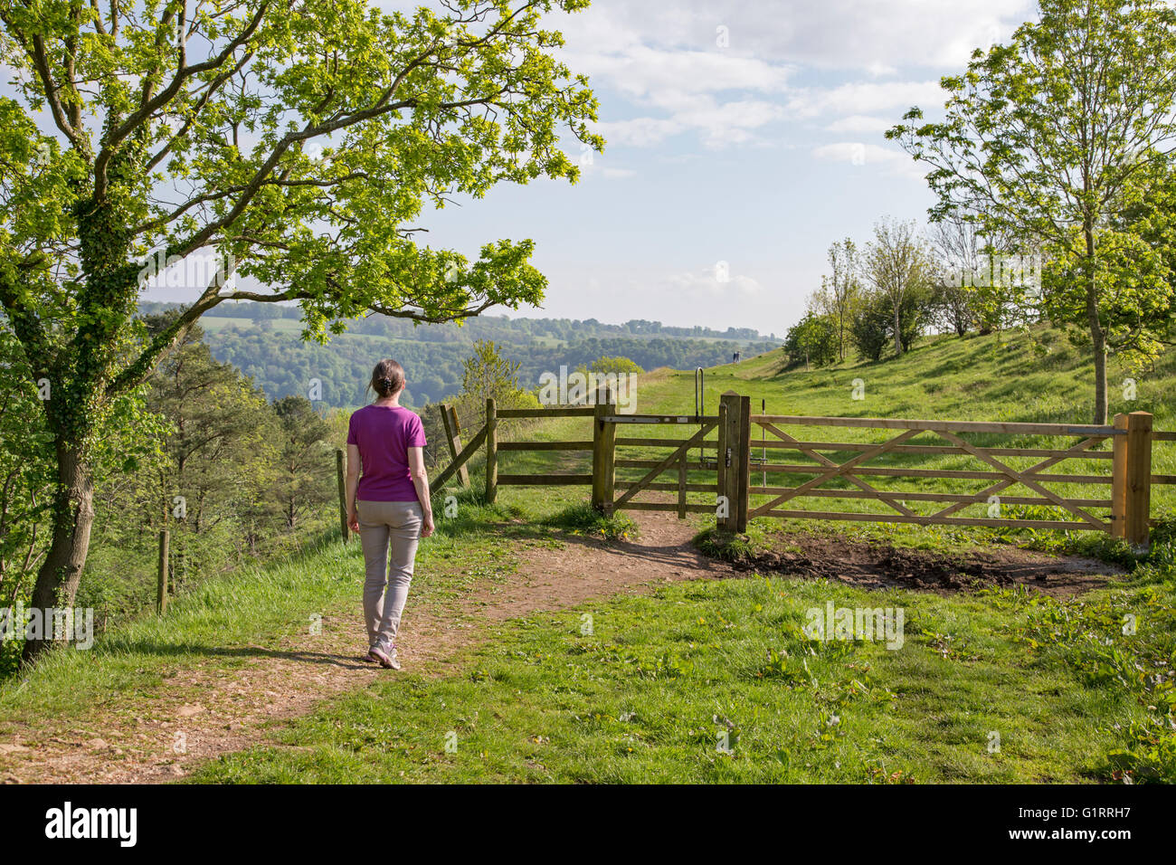 Fuß auf Uley Bury Burgberg nahe Dursley, Gloucestershire, England, UK Stockfoto