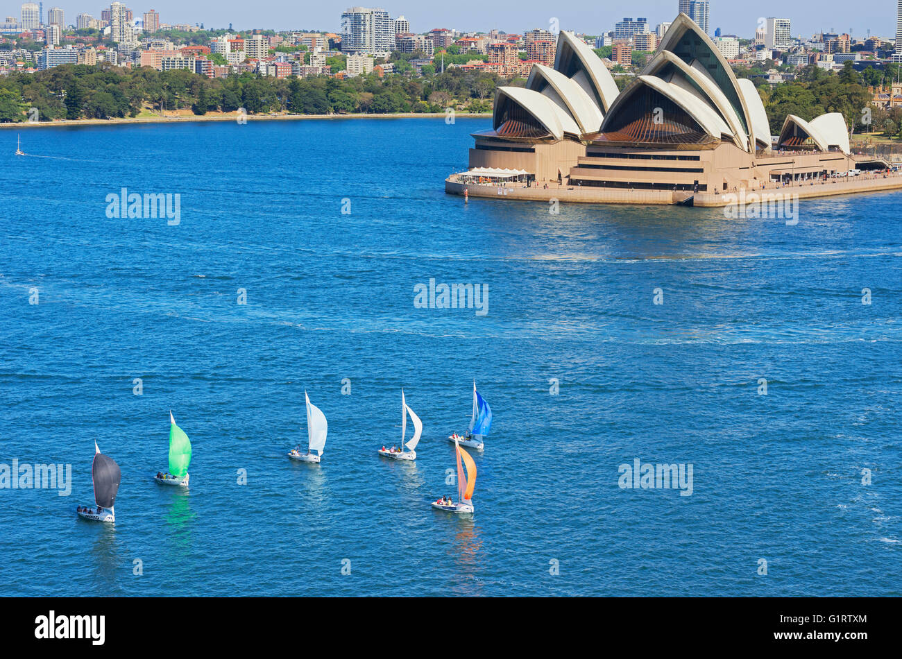 Segelboote vor der Oper von Sydney, Sydney, New South Wales, Australien Stockfoto